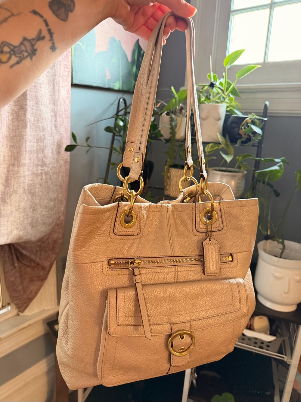 Coach Penelope Shimmer Leather Buckle Tote / Shoulder Bag